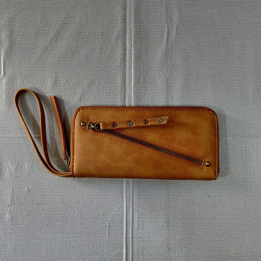 Free People Vegan Leather Zip Around Wallet Women's Brown Wristlet